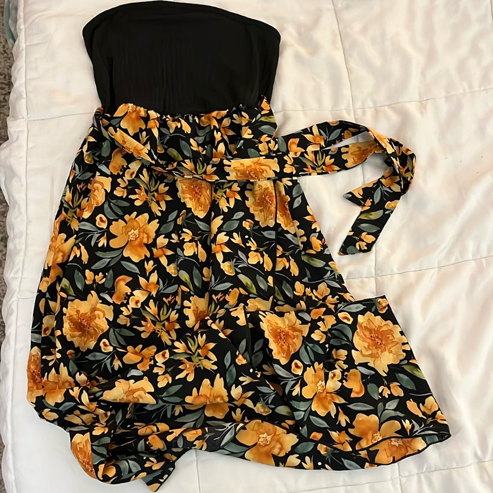 Smocked tube top midi floral dress